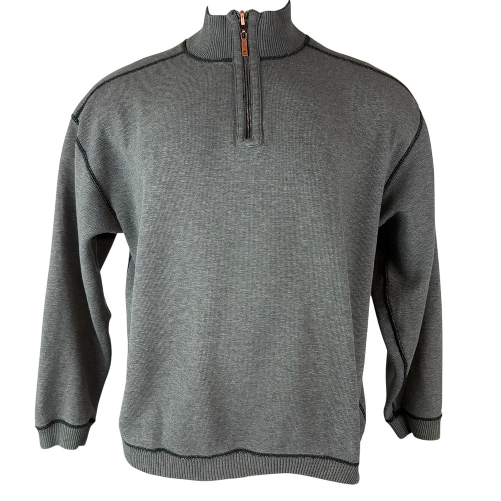 Tommy Bahama Sweater Men M/L Black Grey Pullover Quarter Zip Reversible (900)